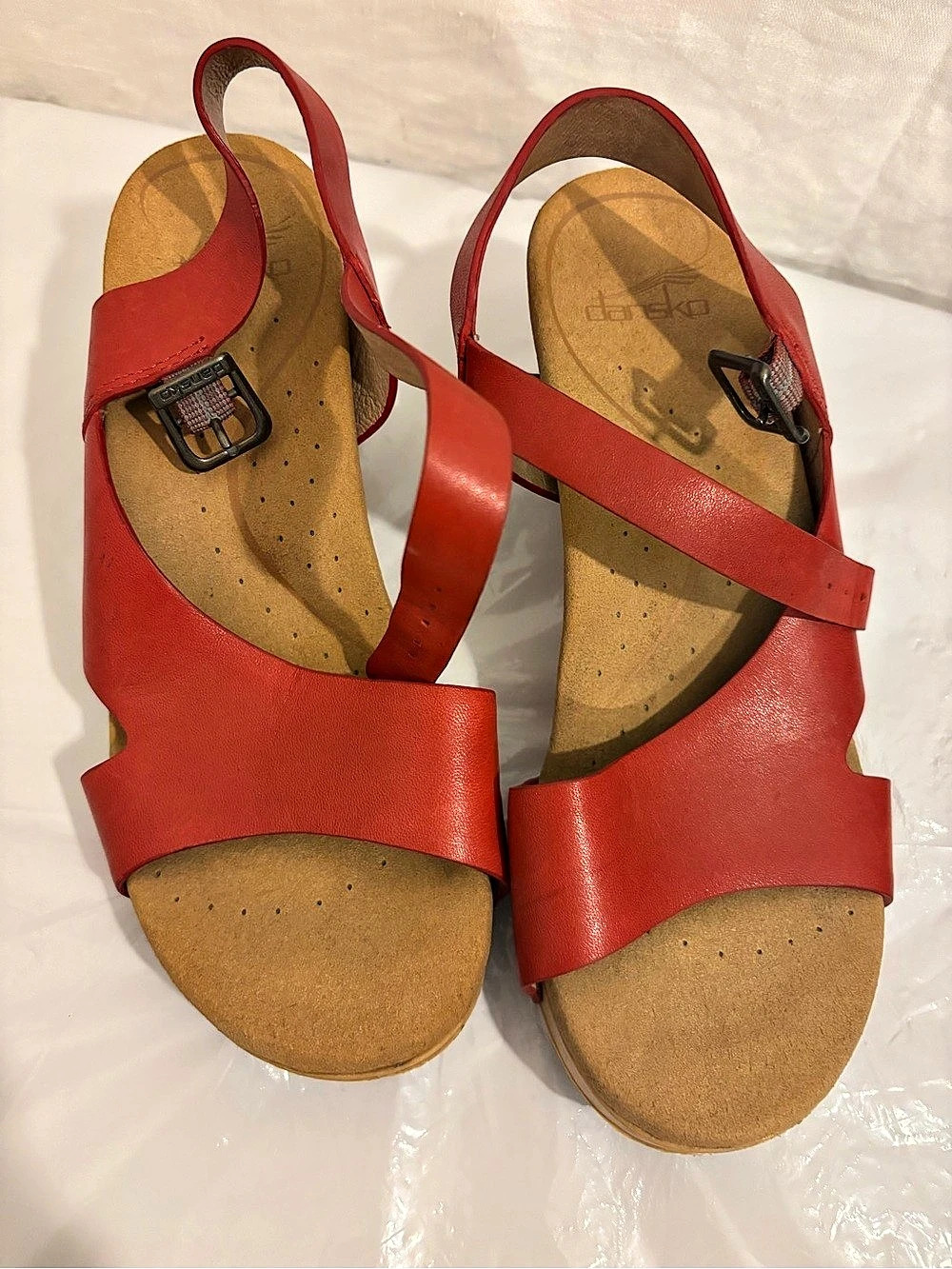 Dansko Thea Red Leather Wedge Sandal